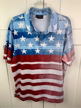 Yatta Golf Polo Shirt Men’s LARGE Patriotic American USA July 4th Short Sleeve